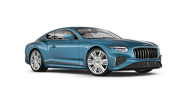 Bentley Oslo New Bentley Continental GT Azure coupe front three quarter in Light Windsor Blue paint