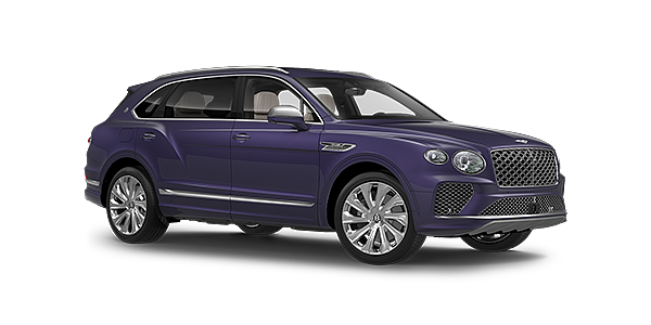 Bentley Oslo Bentayga Extended Wheelbase Mulliner luxury SUV front three quarter in Tanzanite Purple paint